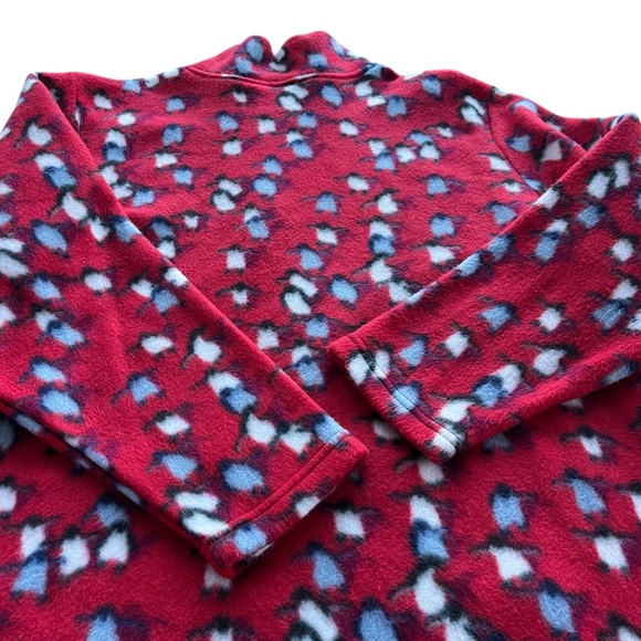 Mind Games Womens Sz 1X Red Blue Penguin Print 1/4 Zip Plush Fleece Pullover USA - Picture 15 of 16